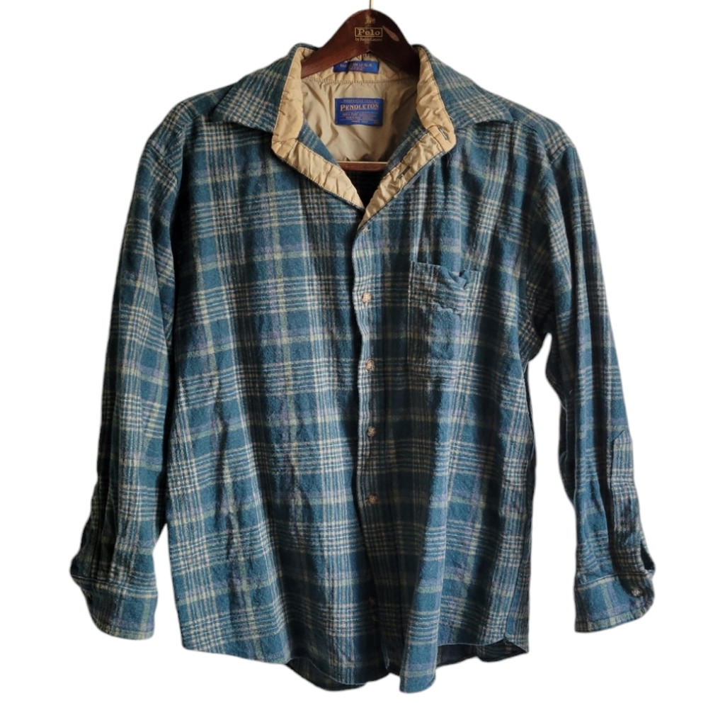 Pendleton Vintage Virgin Wool Button Down Teal Pl… - image 1